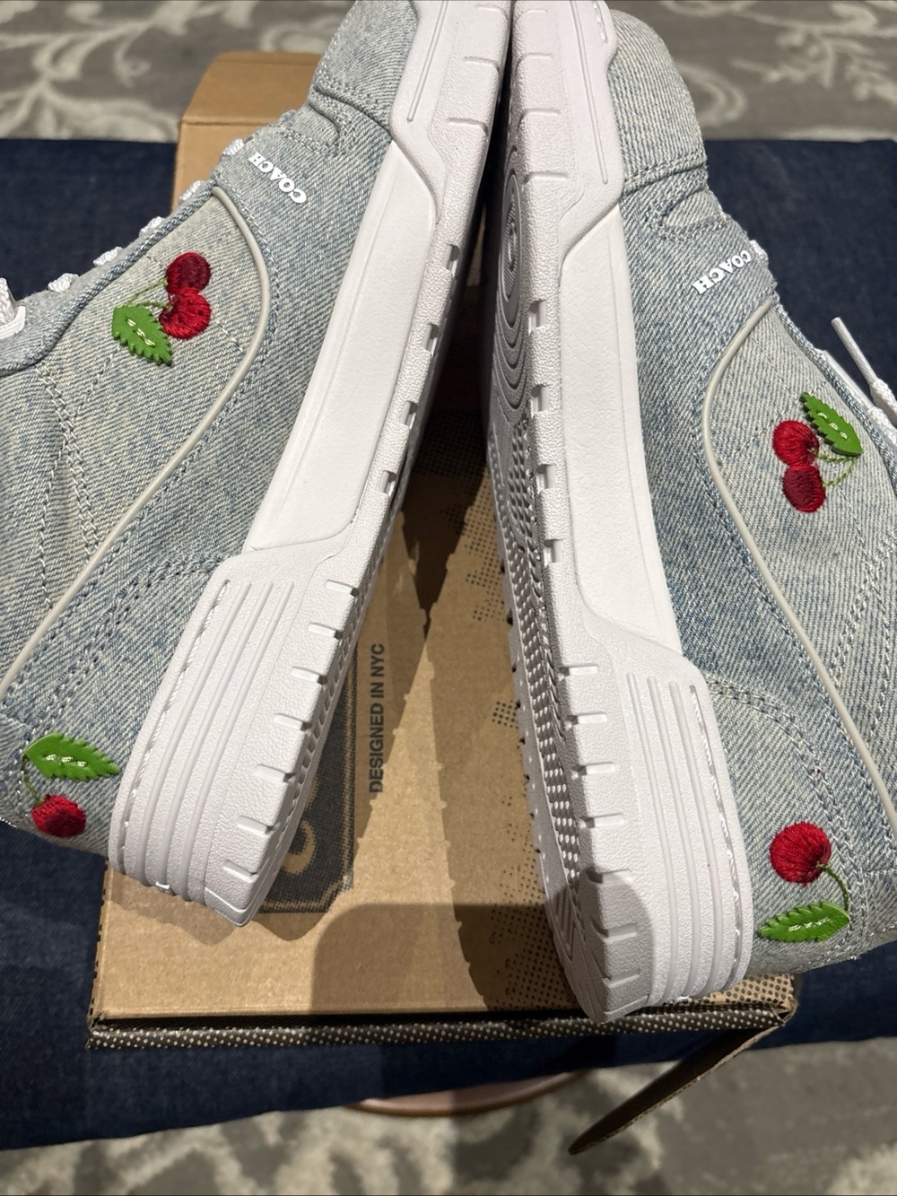 COACH Women's Soho Cherry Charm Ornament Detail Sneakers Denim/Optic White-8 - Picture 10 of 16